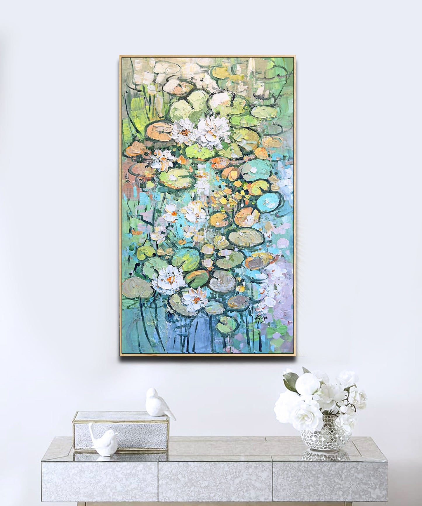 a painting on a wall above a console table