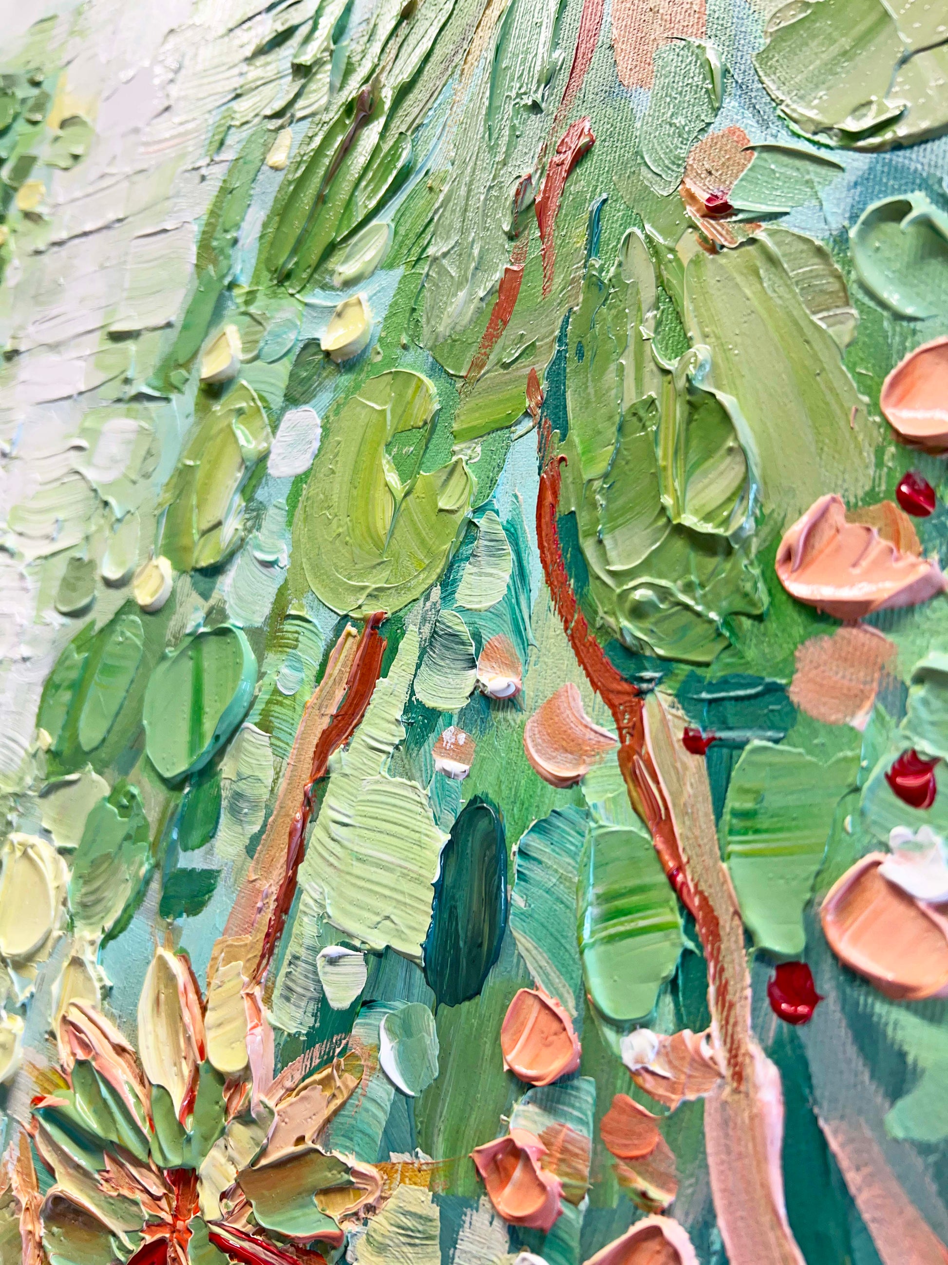 a close up of a painting of a tree