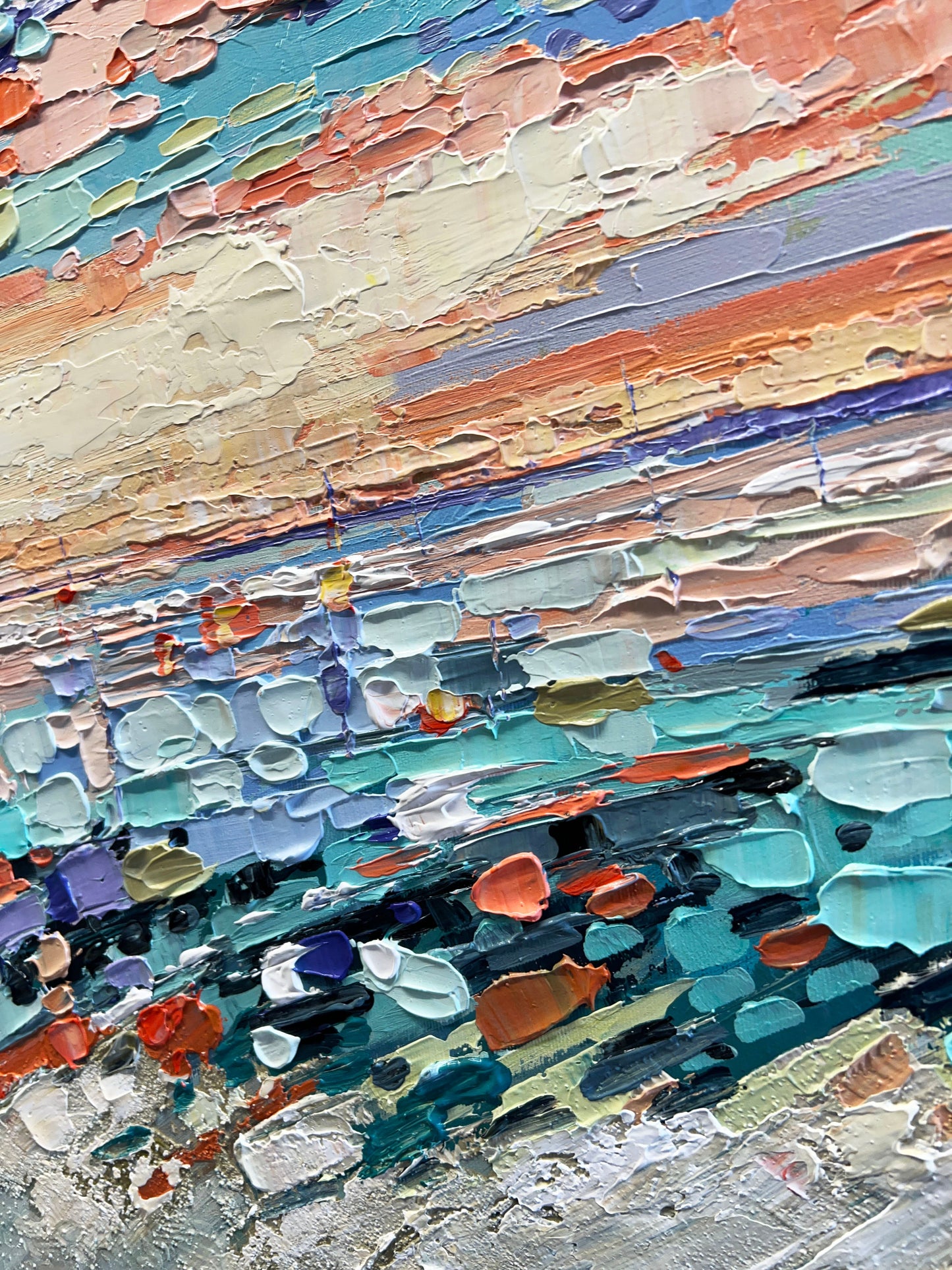 a painting of an ocean with a lot of colors