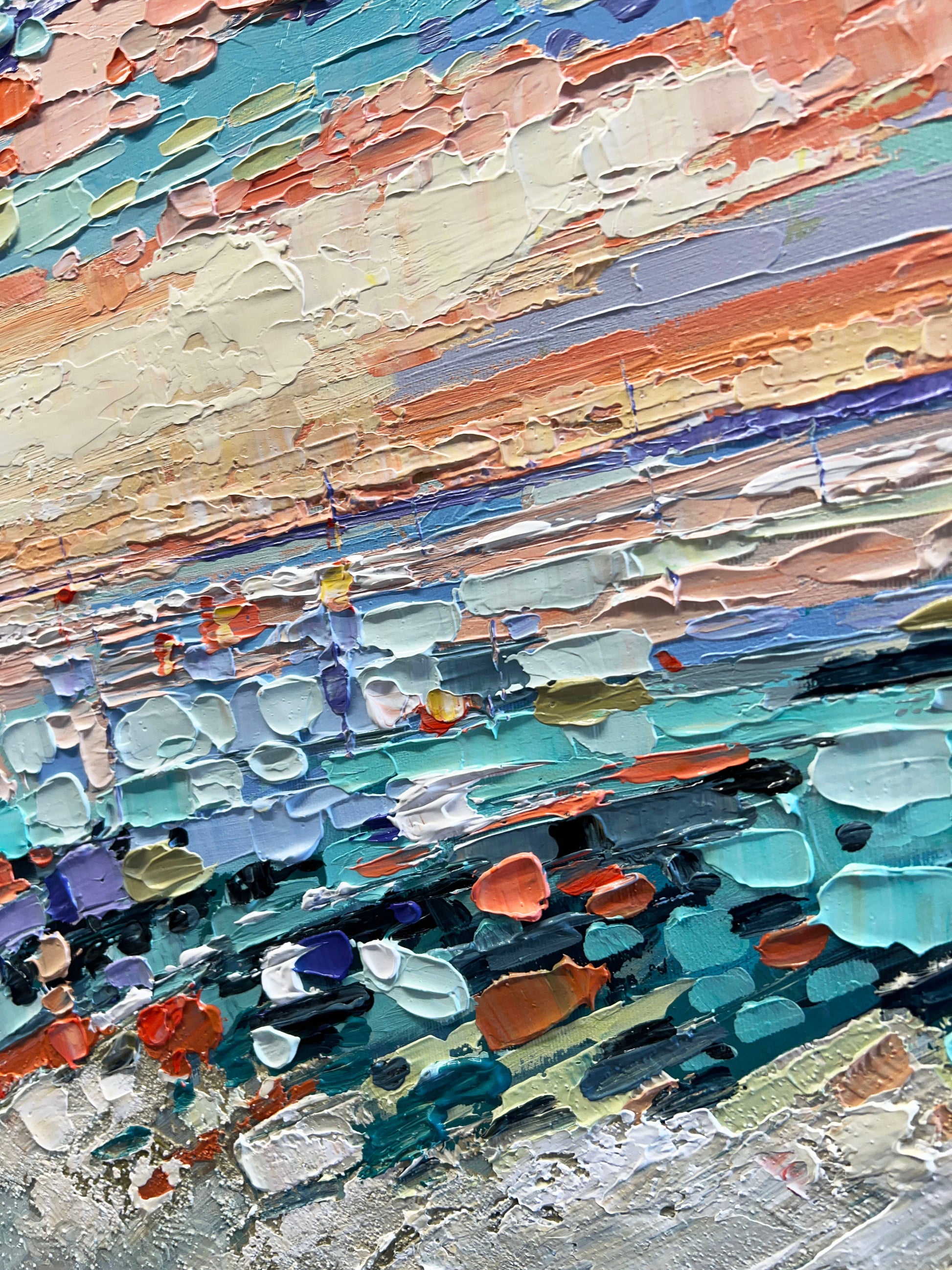 a painting of an ocean with a lot of colors