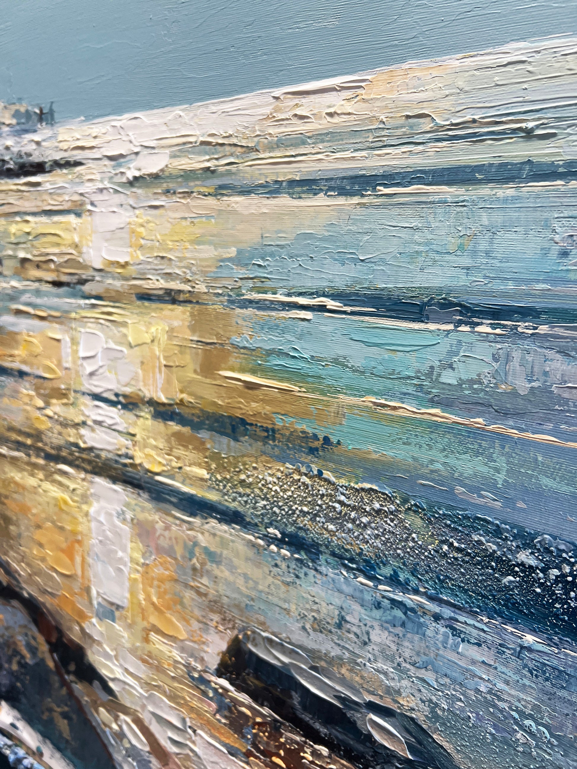 a close up of an abstract painting of water