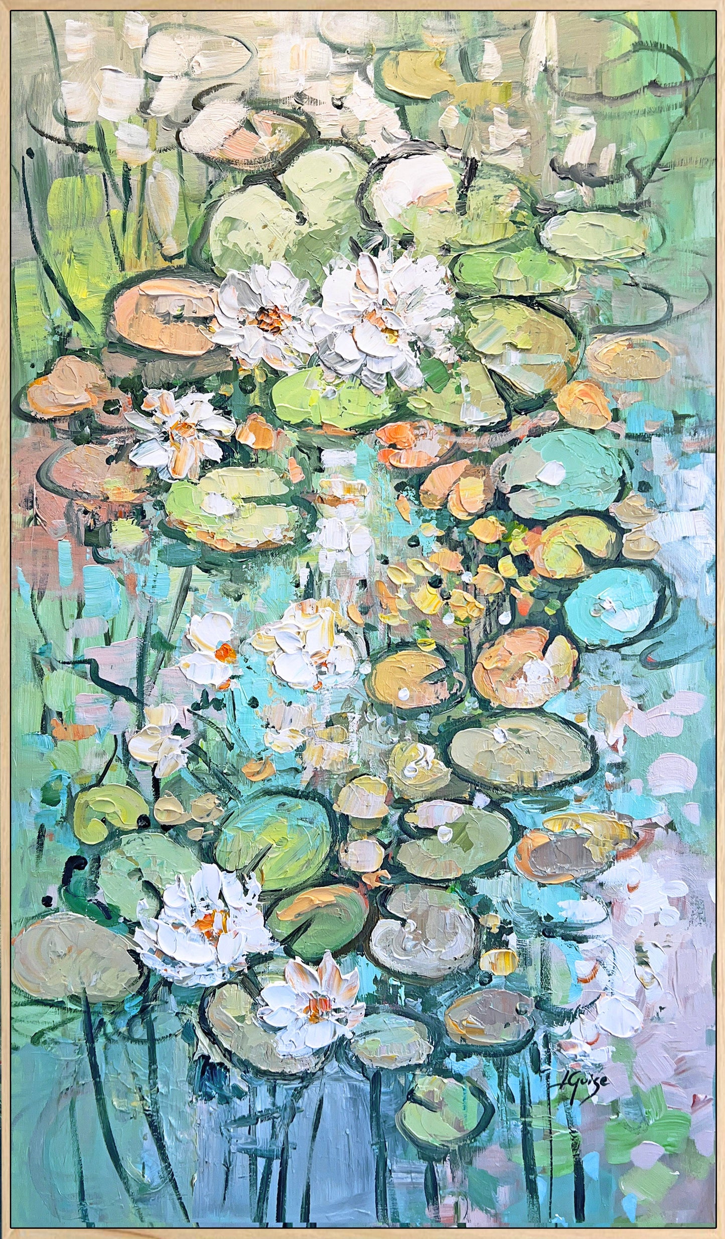 a painting of water lilies and lily pads