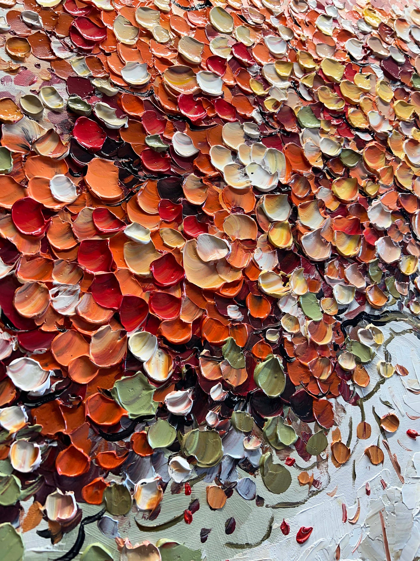 a close up of a painting with lots of circles on it