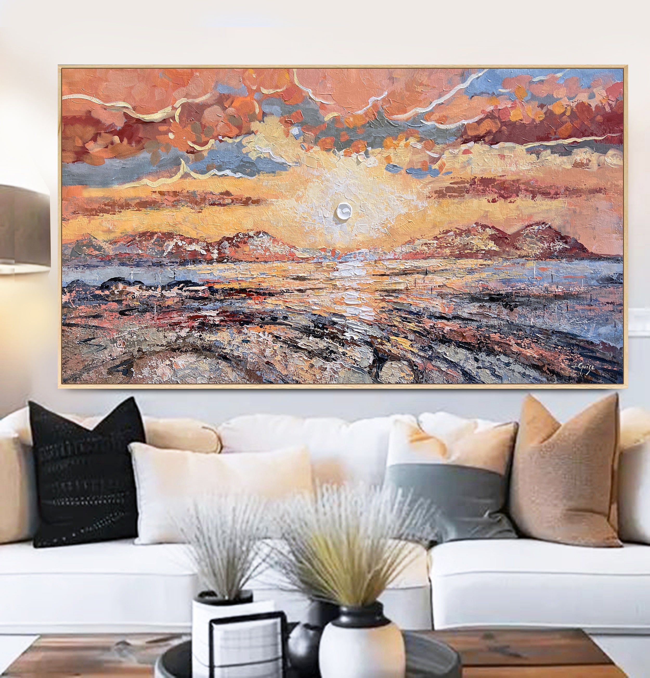 Golden Hour Glow - Seascape Sunset Painting with Warm Light