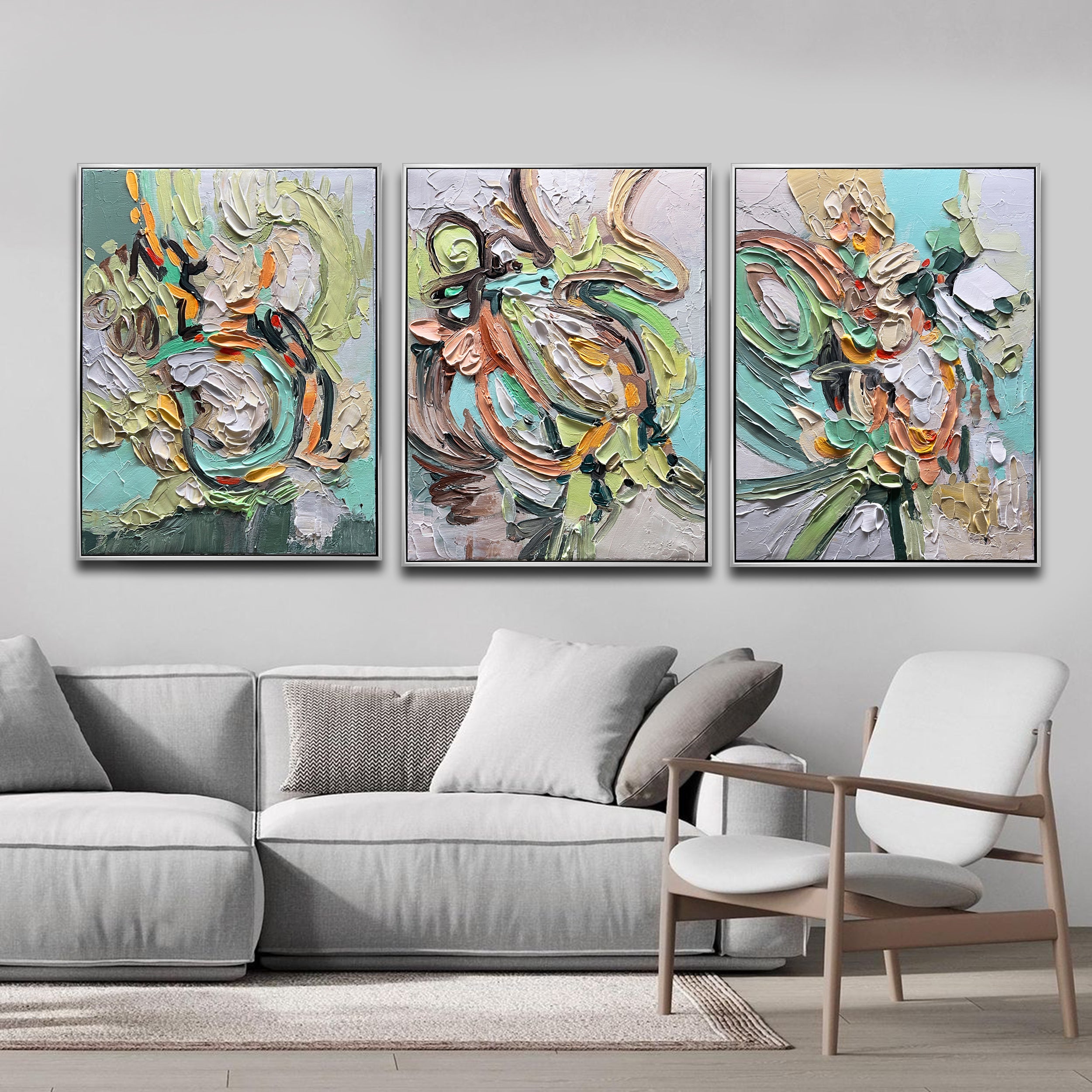 アート・デザイン・音楽 21 Photographes Contemporains en Europe Serenade of Green Triptych – Abstract Nature Harmony in Soft