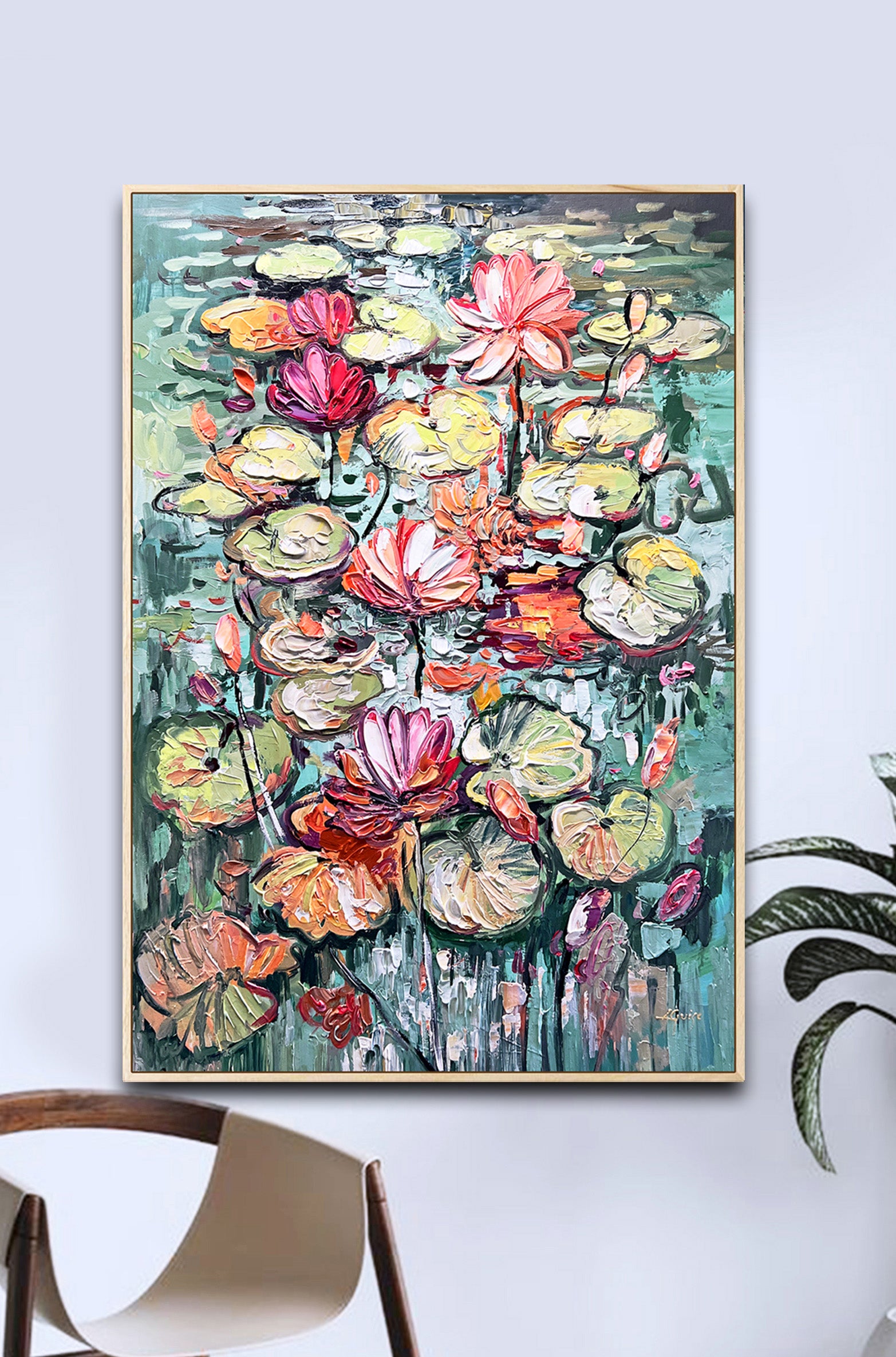 jade plant painting Serenity in Jade Textured Abstract Painting in Earthy Greens and Coral – Lana Guise Gallery Art
