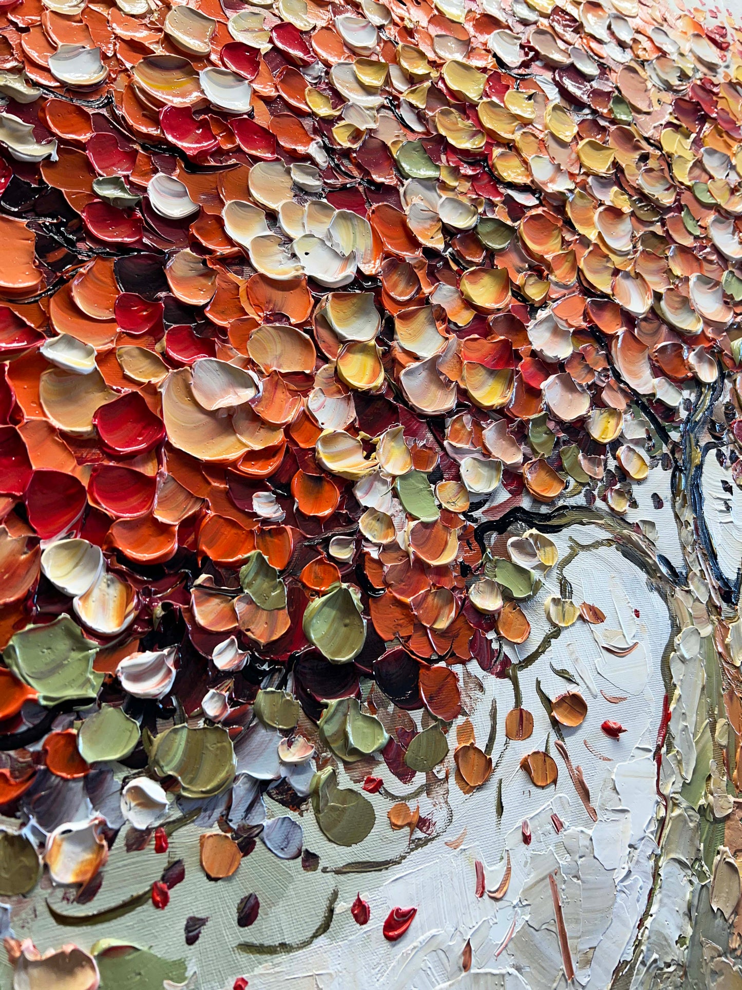 a close up of a painting of a tree