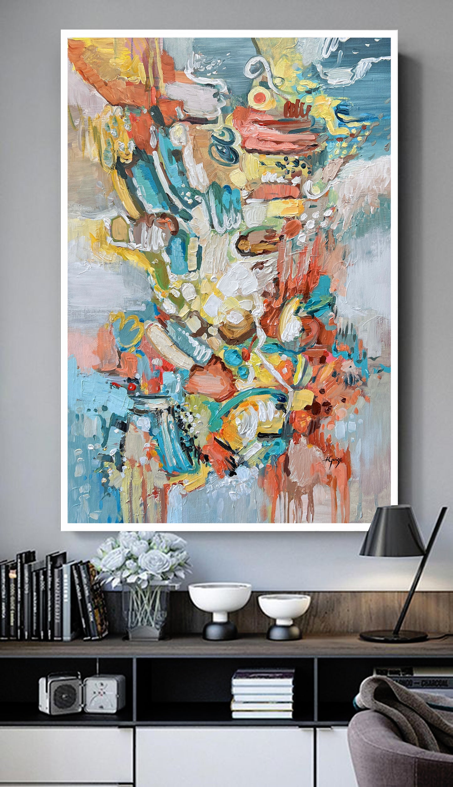 a painting on a wall in a room