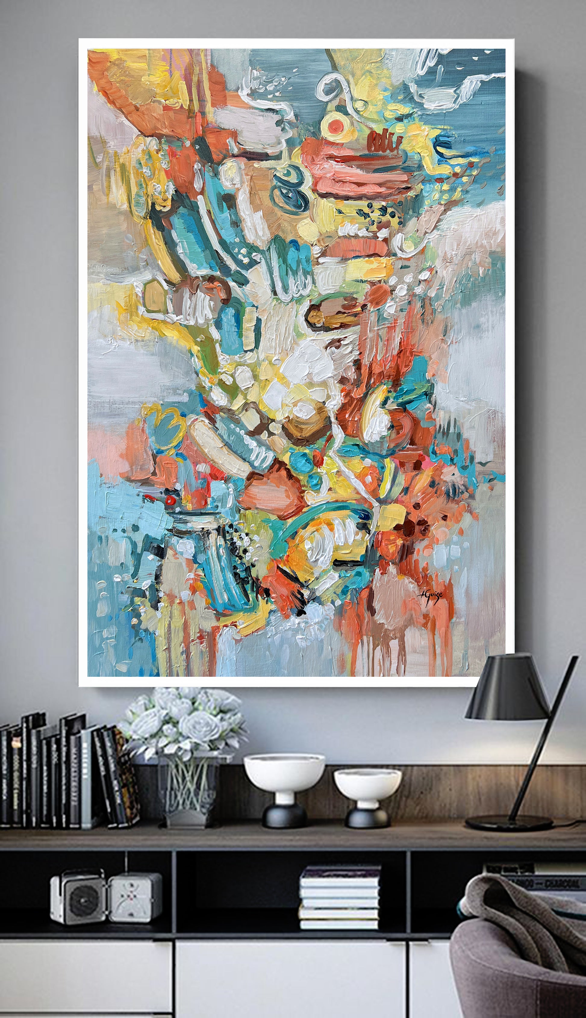 a painting on a wall in a room