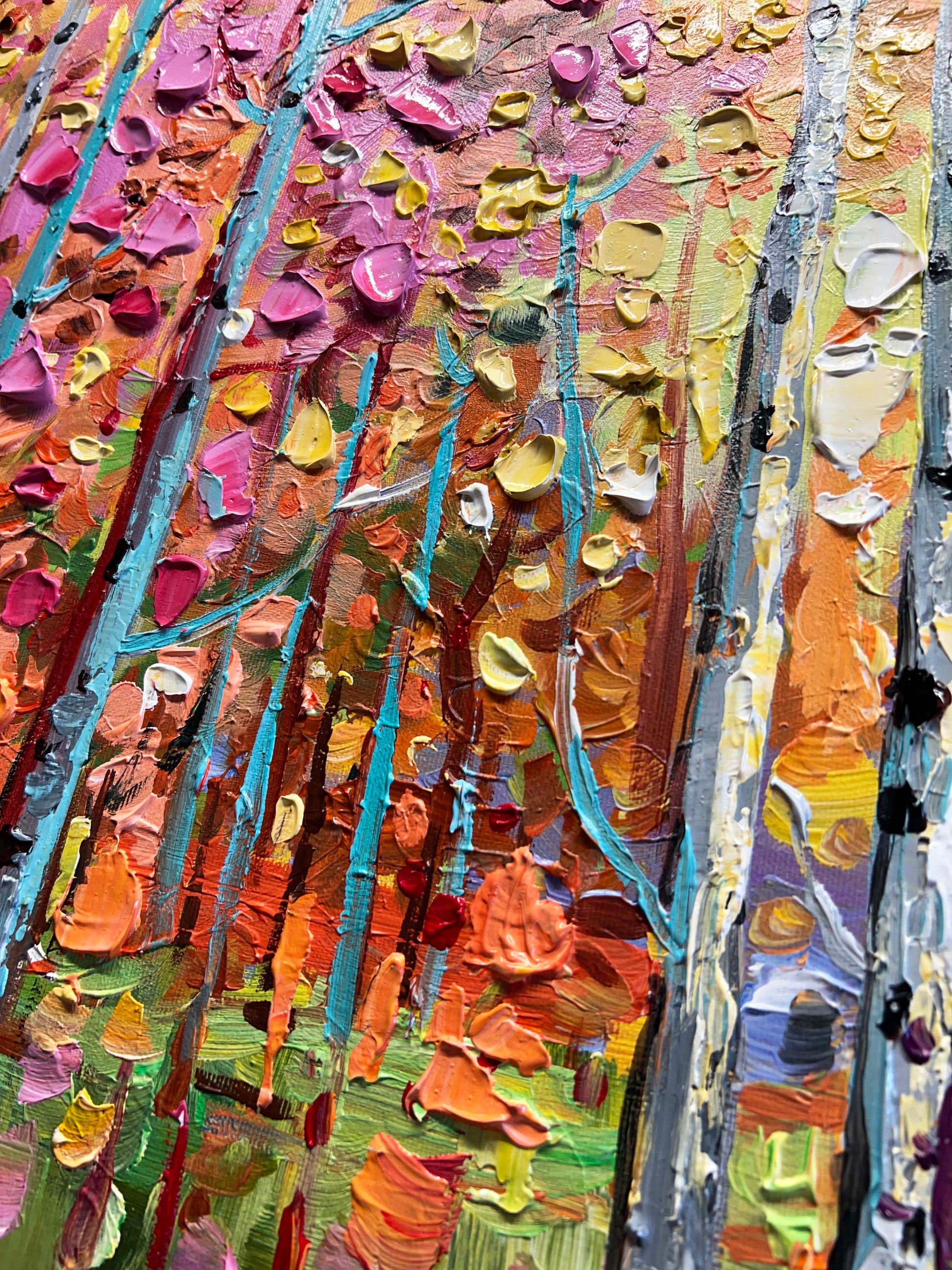 a close up of a painting of a tree