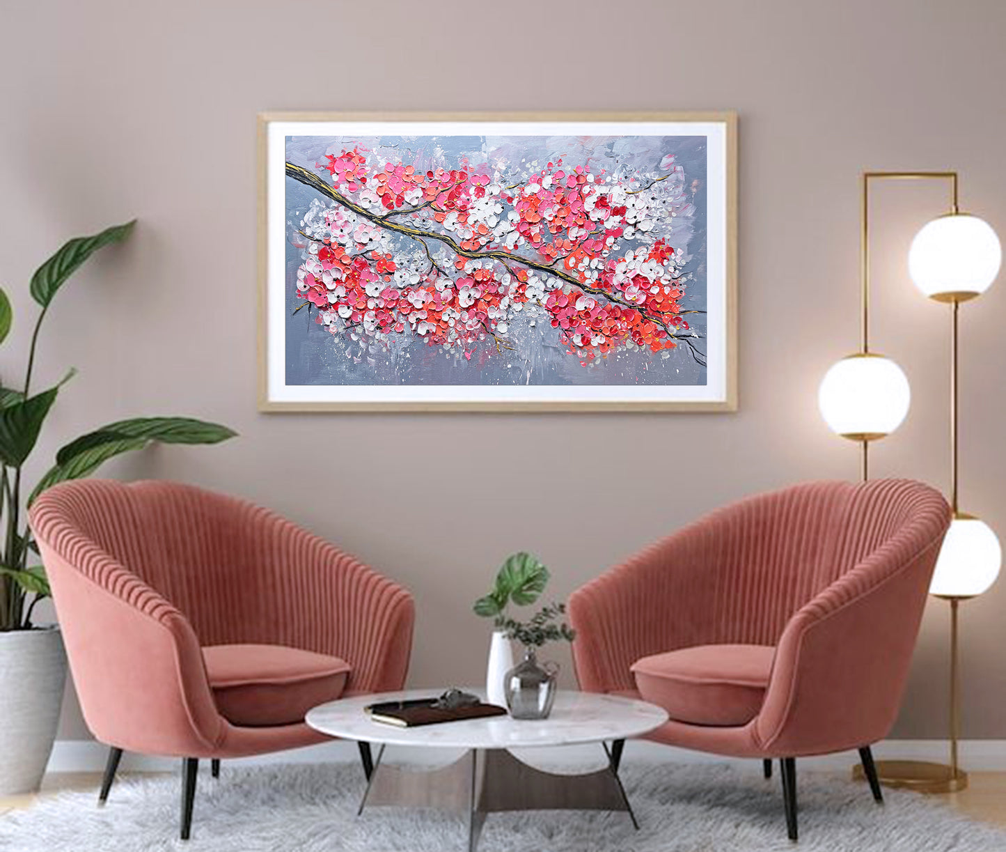 a living room with two chairs and a coffee table