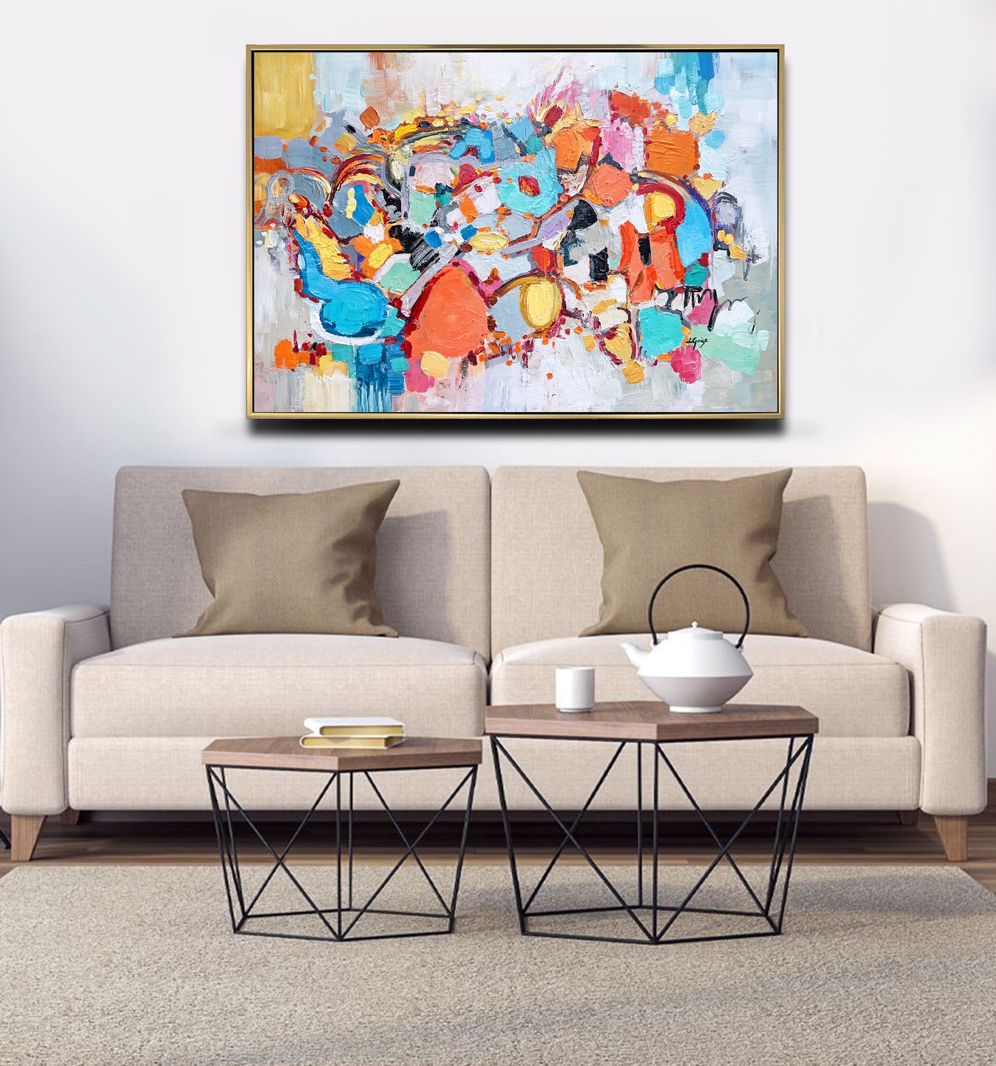 a living room with a couch and a coffee table