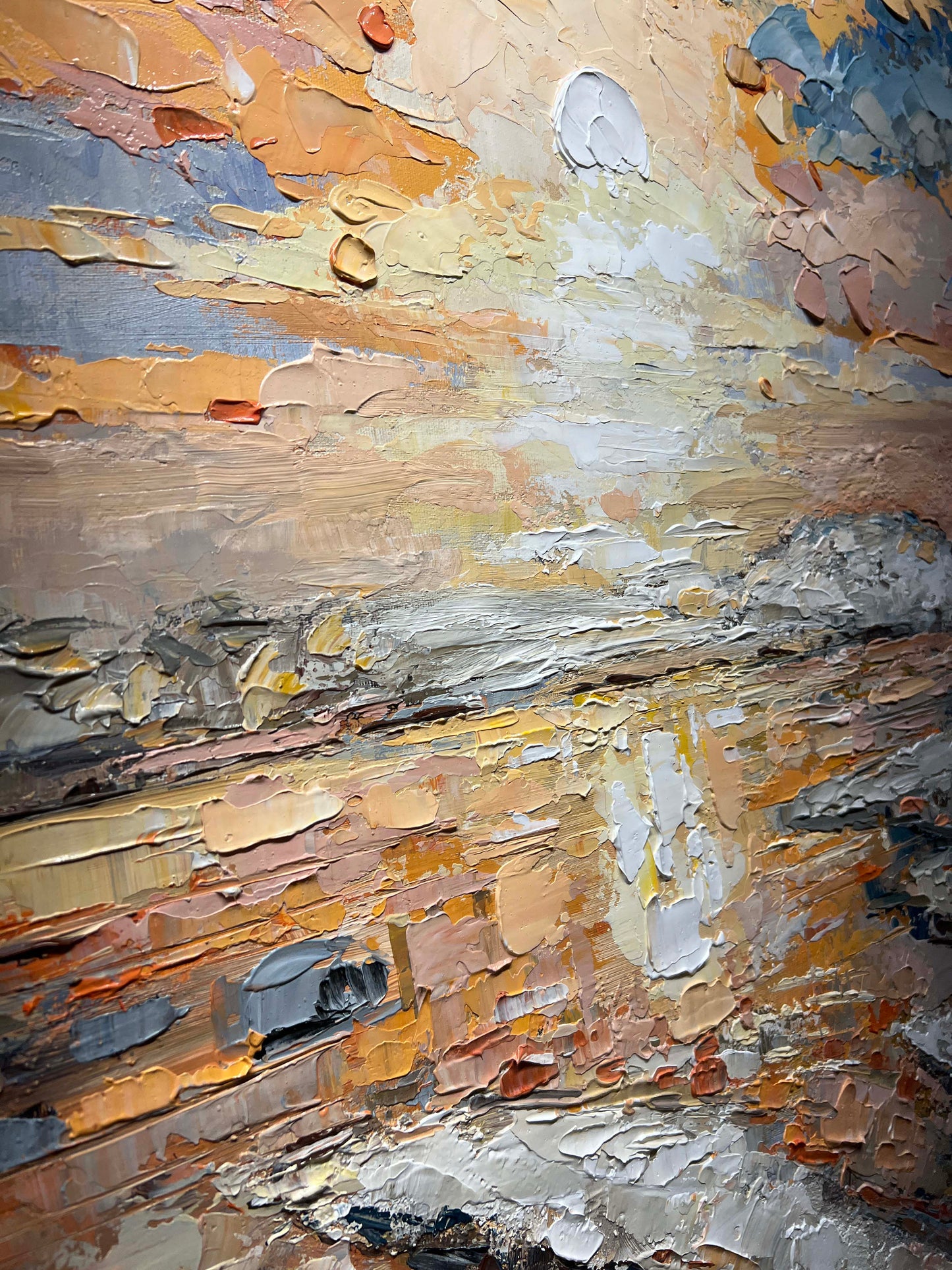 a painting of a sunset over a body of water