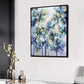 a painting hanging on a wall above a table