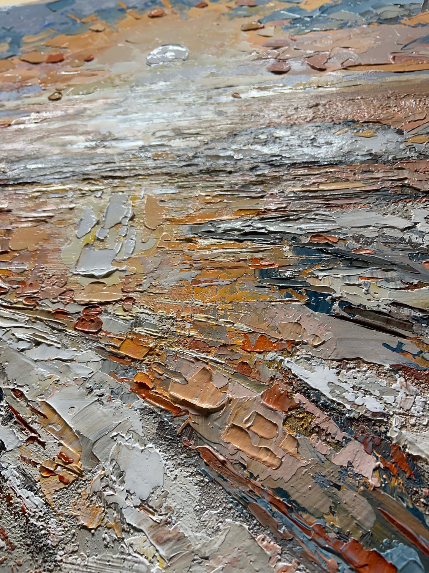 a close up of an abstract painting with paint streaks