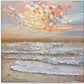 a painting of a beach with waves crashing on it