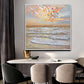 a painting hanging on a wall above a dining room table