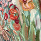 a close up of a painting of flowers