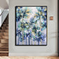 a painting hanging on a wall next to a stair case