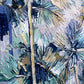 a painting of a palm tree with blue leaves