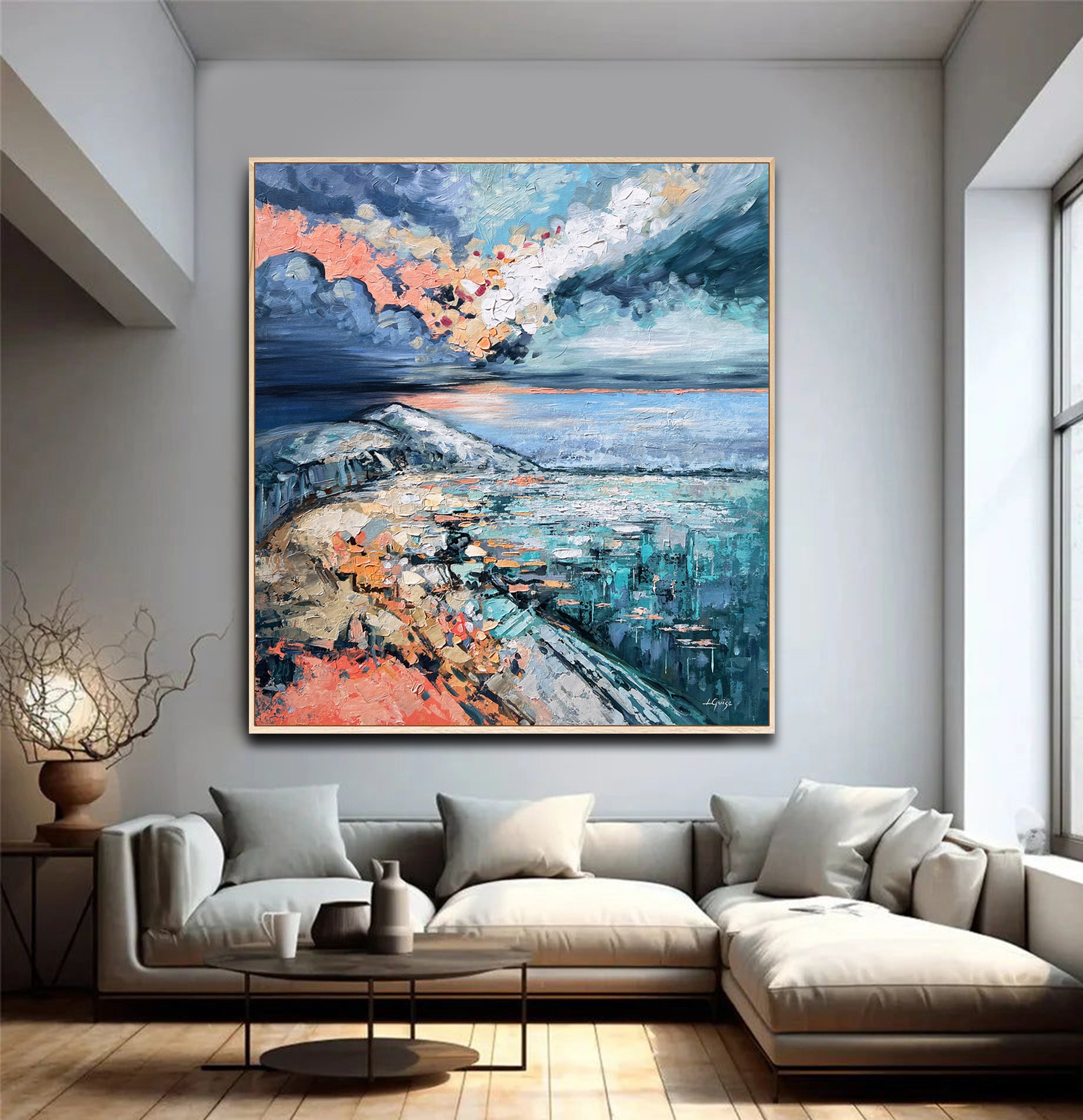 Before the Sunrise Textured Coastal Seascape Painting in Blue