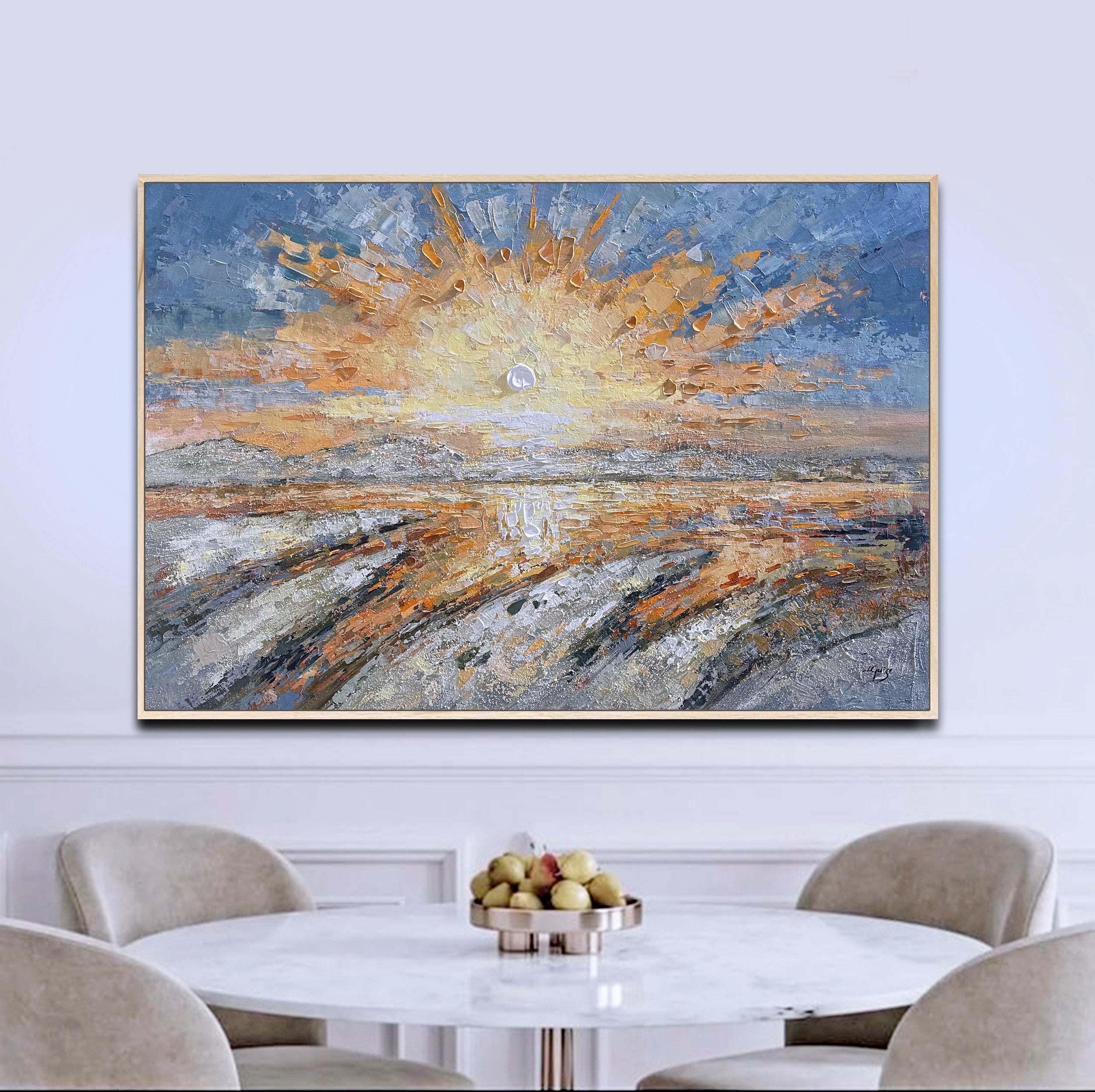 Radiant Gold Sunset - Textured Seascape Painting in Creamy Yellow