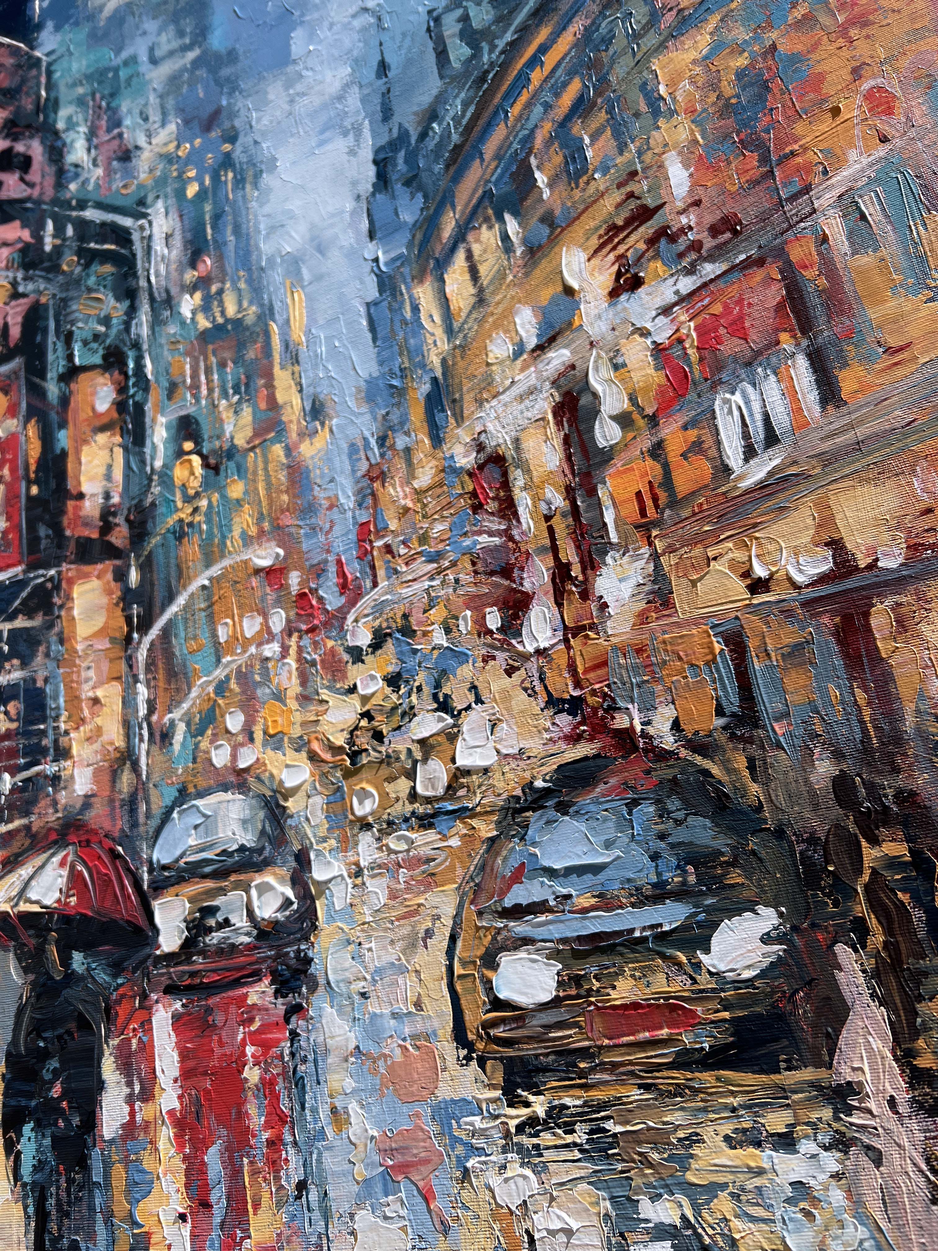 Rainy City Reflections - Textured Abstract Cityscape in Blue