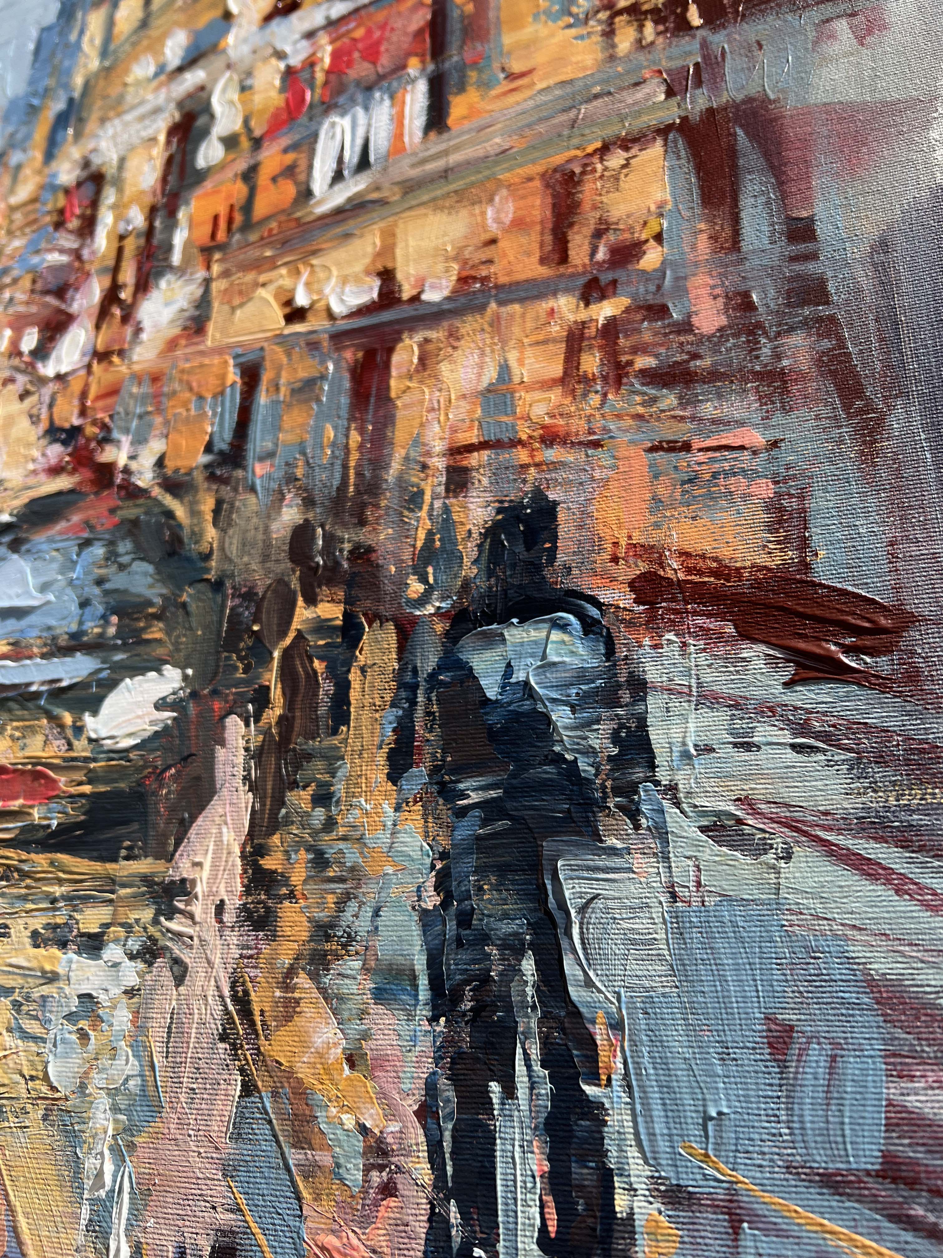 Rainy City Reflections - Textured Abstract Cityscape in Blue