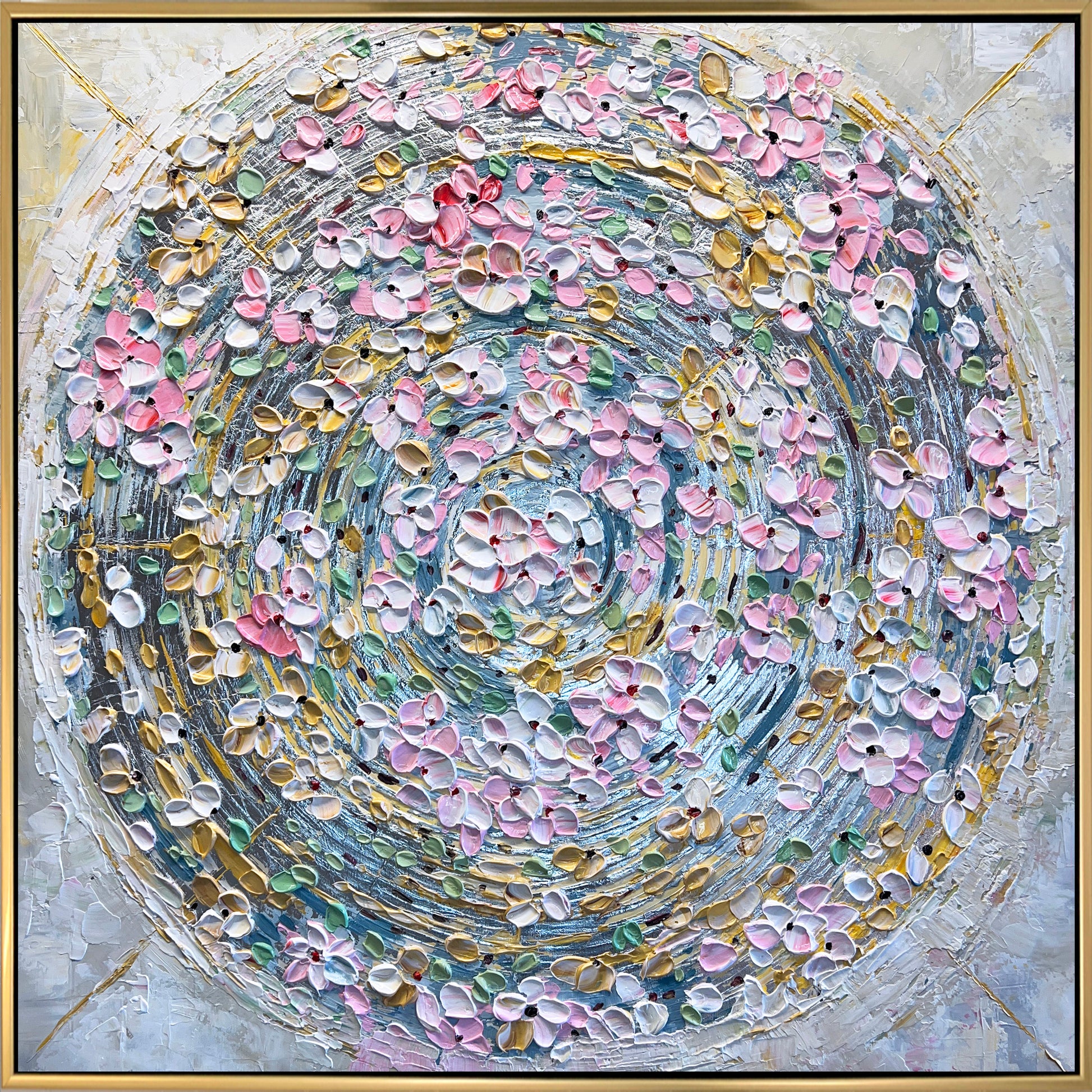 a painting of flowers in a circular pattern