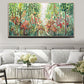 a living room with a large painting on the wall
