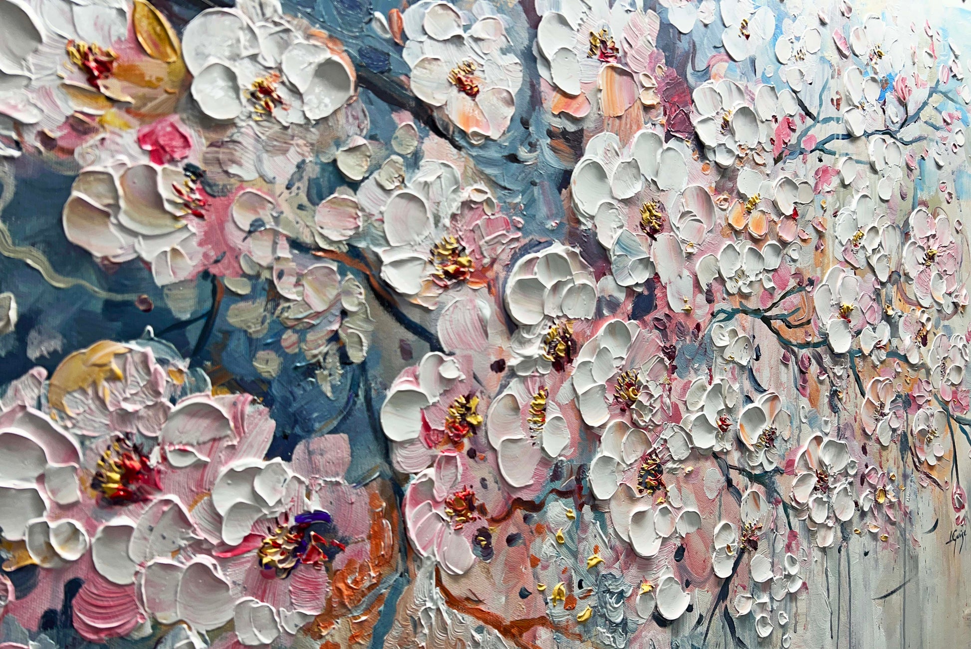 a painting of flowers painted on a wall