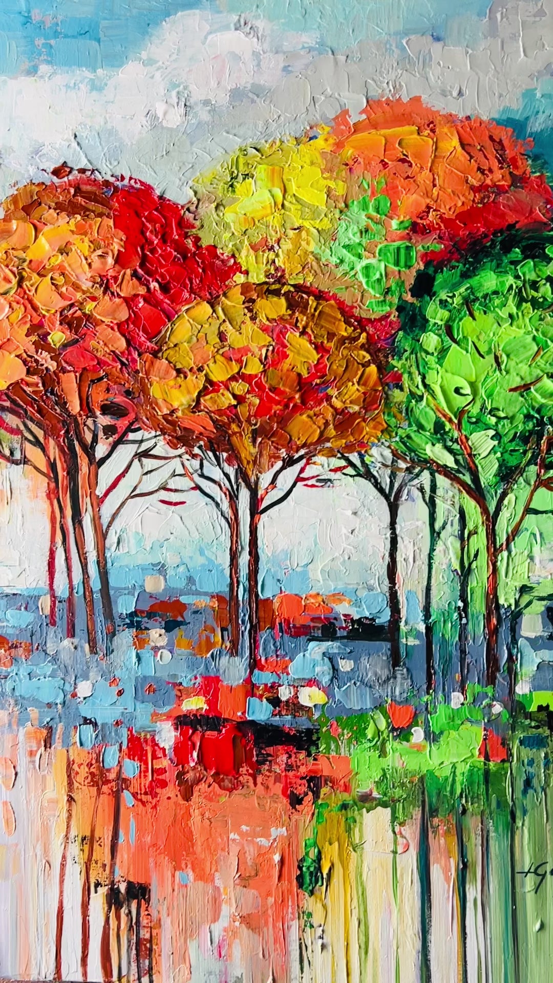 Autumn Beauty Colorful Tree Art Painting 3d Textured Autumn