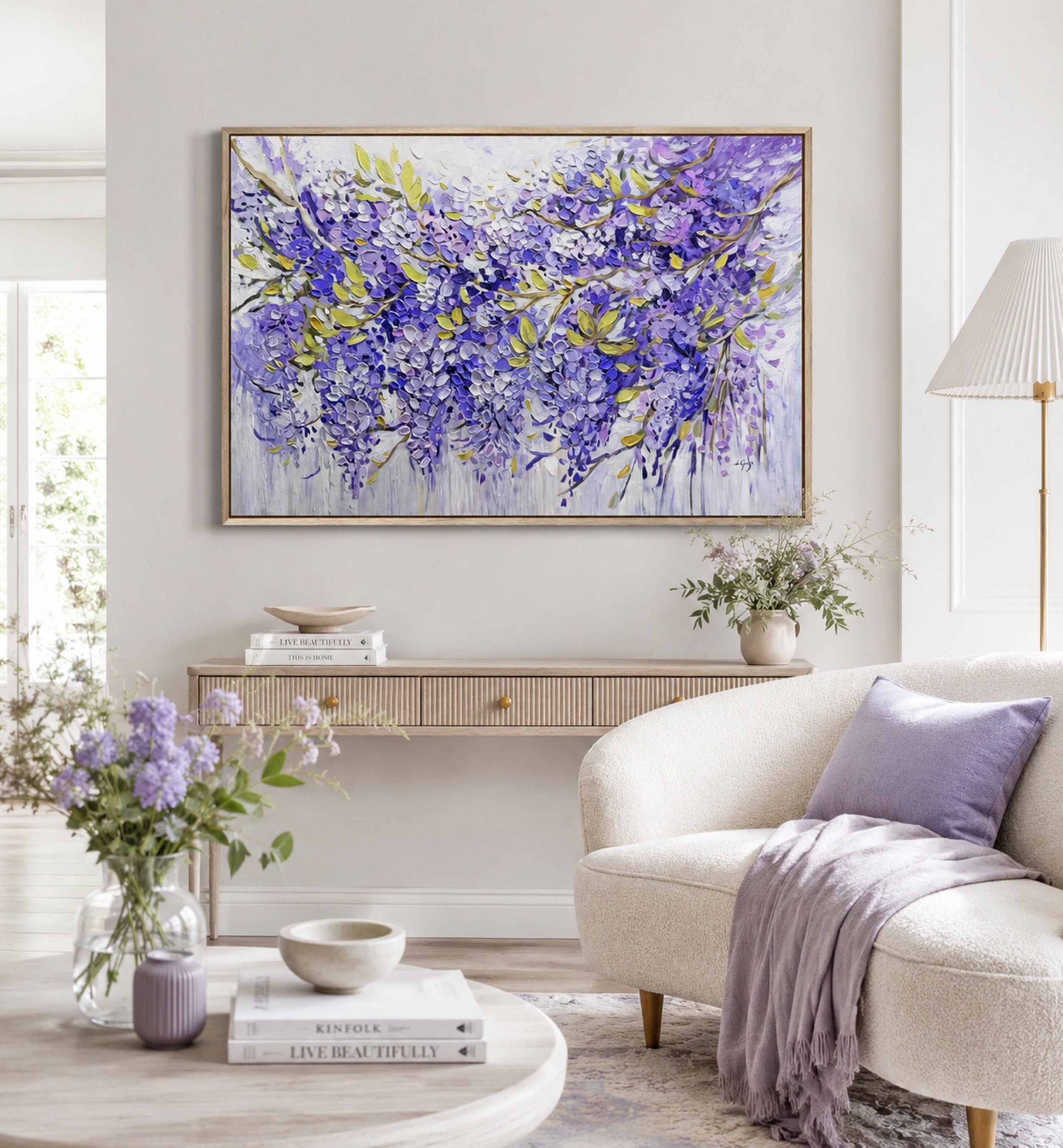 Wisteria - Expressive Floral Painting in Violet Lavender Lilac