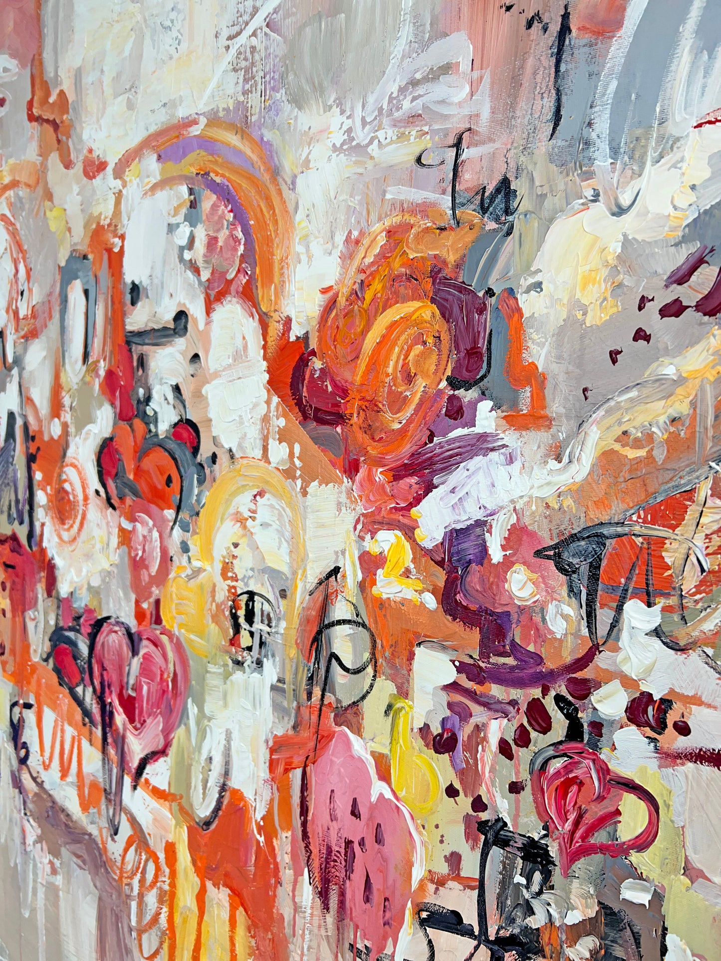 an abstract painting with many colors and shapes