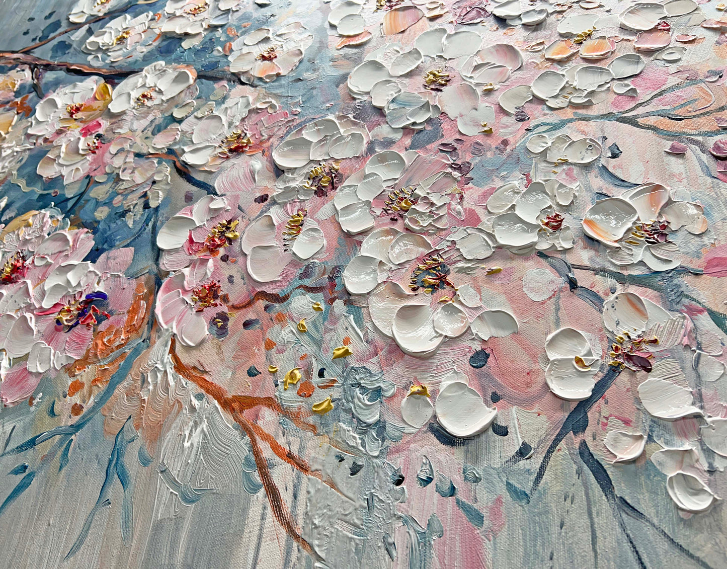 a painting of flowers on a gray background
