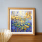 a painting of water lilies in a wooden frame