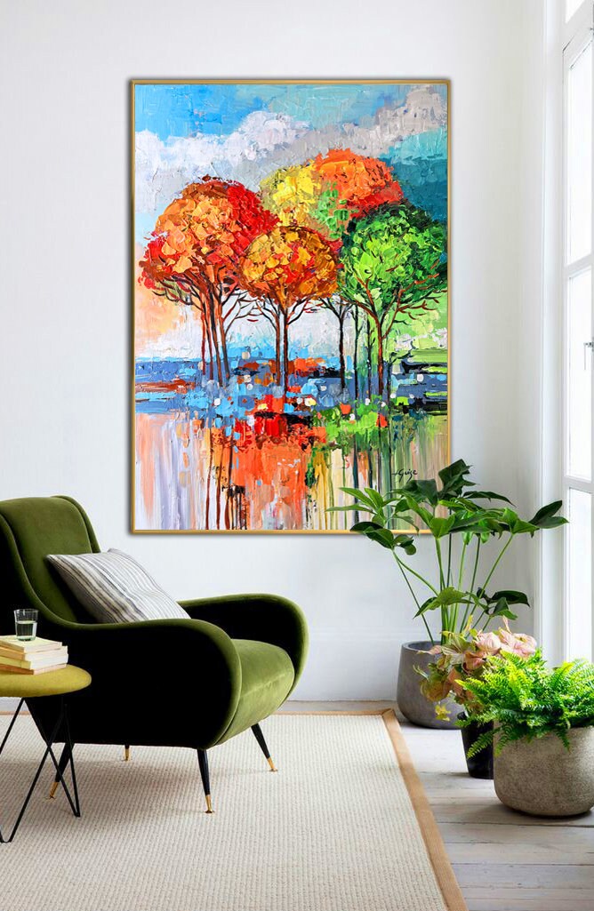 Pittura a olio moderna di grandi dimensioni Stampa Wall Art Landscape  Poster Autumn Tree Picture Canvas Painting for Living Room Home Decor :  : Casa e cucina